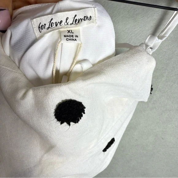 Brand New For Love & Lemons Abigail Polka Dot Mini Dress in Ivory White Black XL - Picture 9 of 13